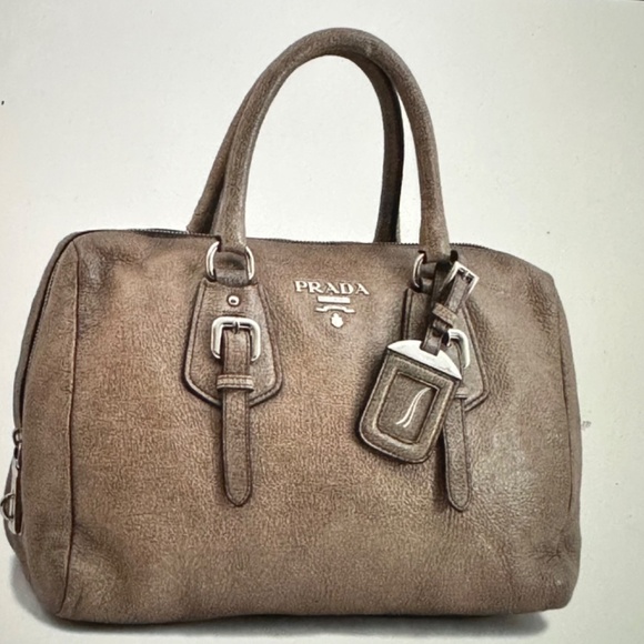 Authentic Prada Brown Cervo Lux Nudo Sparkle Leather Boston Bag. - Picture 10 of 16